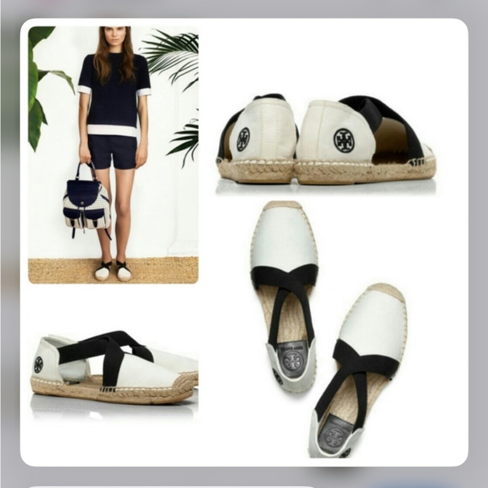Tory Burch Cream and Black Espadrilles